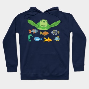 Happy Sea Turtle and Fish Swimming in the Sea Hoodie